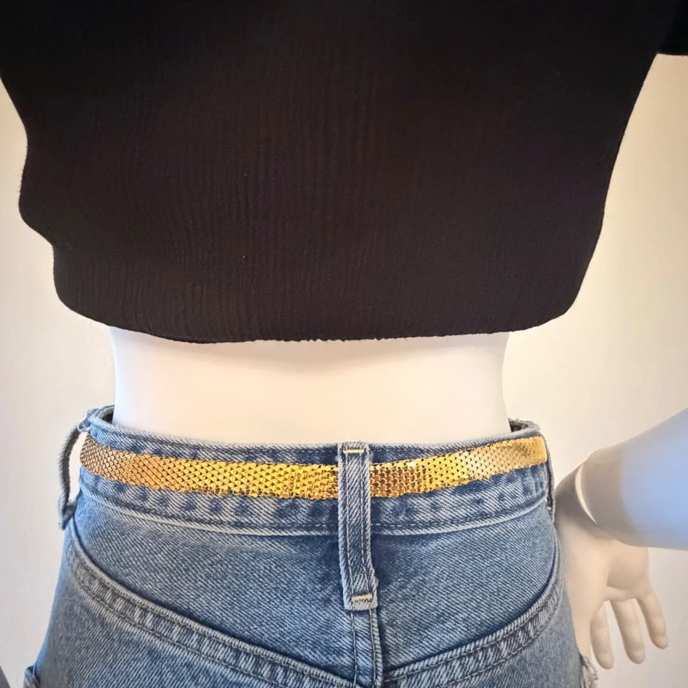 Vintage Women's Gold Tone Chain Mail Mesh Belt Metallic Scale Skinny Belt M